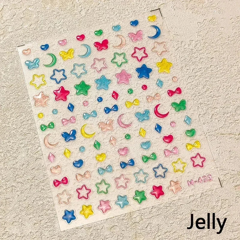 1pcs New 5D Bronzing Punk Heart Moon Nail Art Charms Gothic Star Adhesive Slider Press on Nail Decoration Decals Accessories DIY