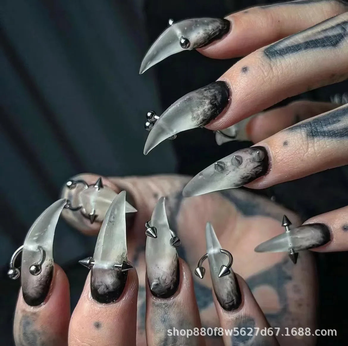 10 Pieces Dark Smoky Gradient Handmade Press On Nails Gothic Punk Dragon Claw Animal Claw Fake Nails Removable Reusable