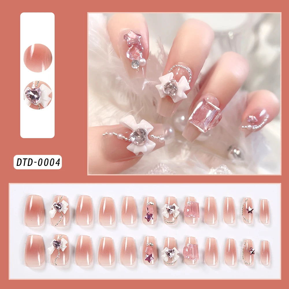 24Pcs 3D kuromi press on nails Y2K Cartoon Handmade Fake Nails Black Gel nail Wearable Nails Cinnamoroll Melody Anime False Nail