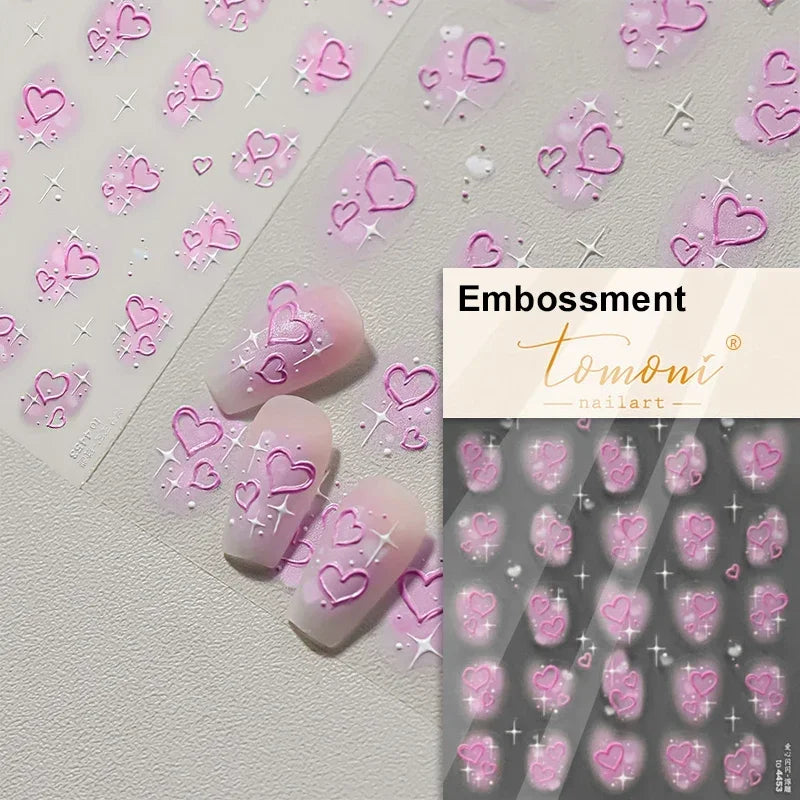 1pcs New 5D Bronzing Punk Heart Moon Nail Art Charms Gothic Star Adhesive Slider Press on Nail Decoration Decals Accessories DIY