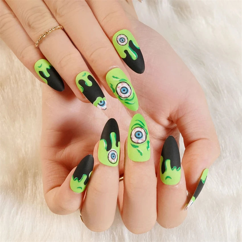24Pcs/Set Dark Punk Skeleton Long Ballet Fake Nails Art Coffin Wearing Press on Nails False Artifical Acrylic Fake Nail Kits