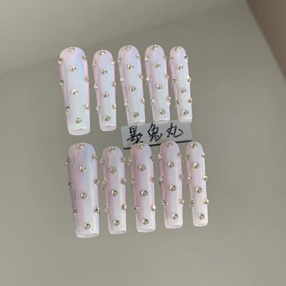 Y2K Punk Style Long Coffin Stiletto Handmade Fake Nails Spice Girls 3D Hello Kitty Flowers Heavy Metal Diamond Wearable Nails