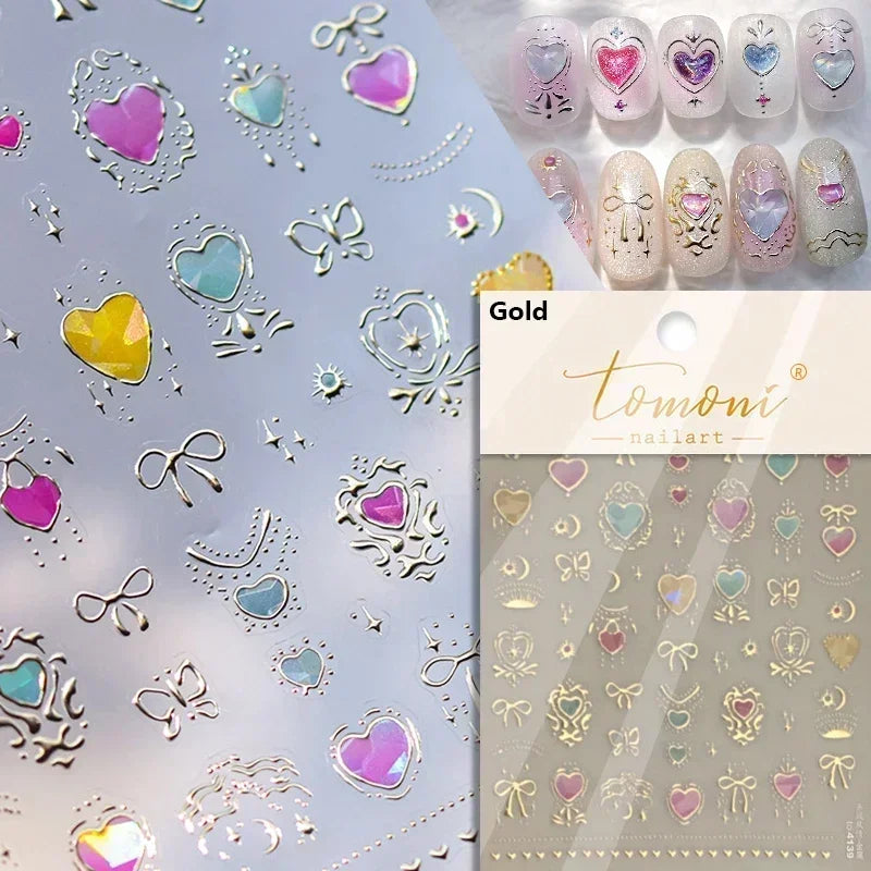 1pcs New 5D Bronzing Punk Heart Moon Nail Art Charms Gothic Star Adhesive Slider Press on Nail Decoration Decals Accessories DIY