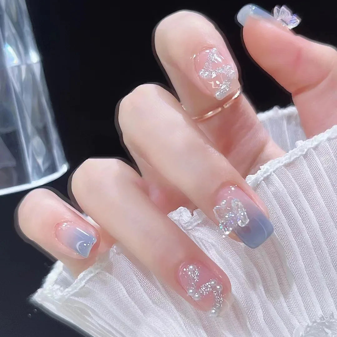 24Pcs 3D kuromi press on nails Y2K Cartoon Handmade Fake Nails Black Gel nail Wearable Nails Cinnamoroll Melody Anime False Nail