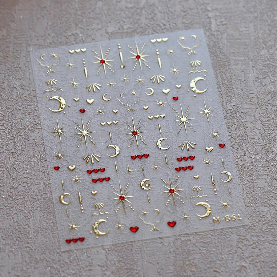 1pcs New 5D Bronzing Punk Heart Moon Nail Art Charms Gothic Star Adhesive Slider Press on Nail Decoration Decals Accessories DIY