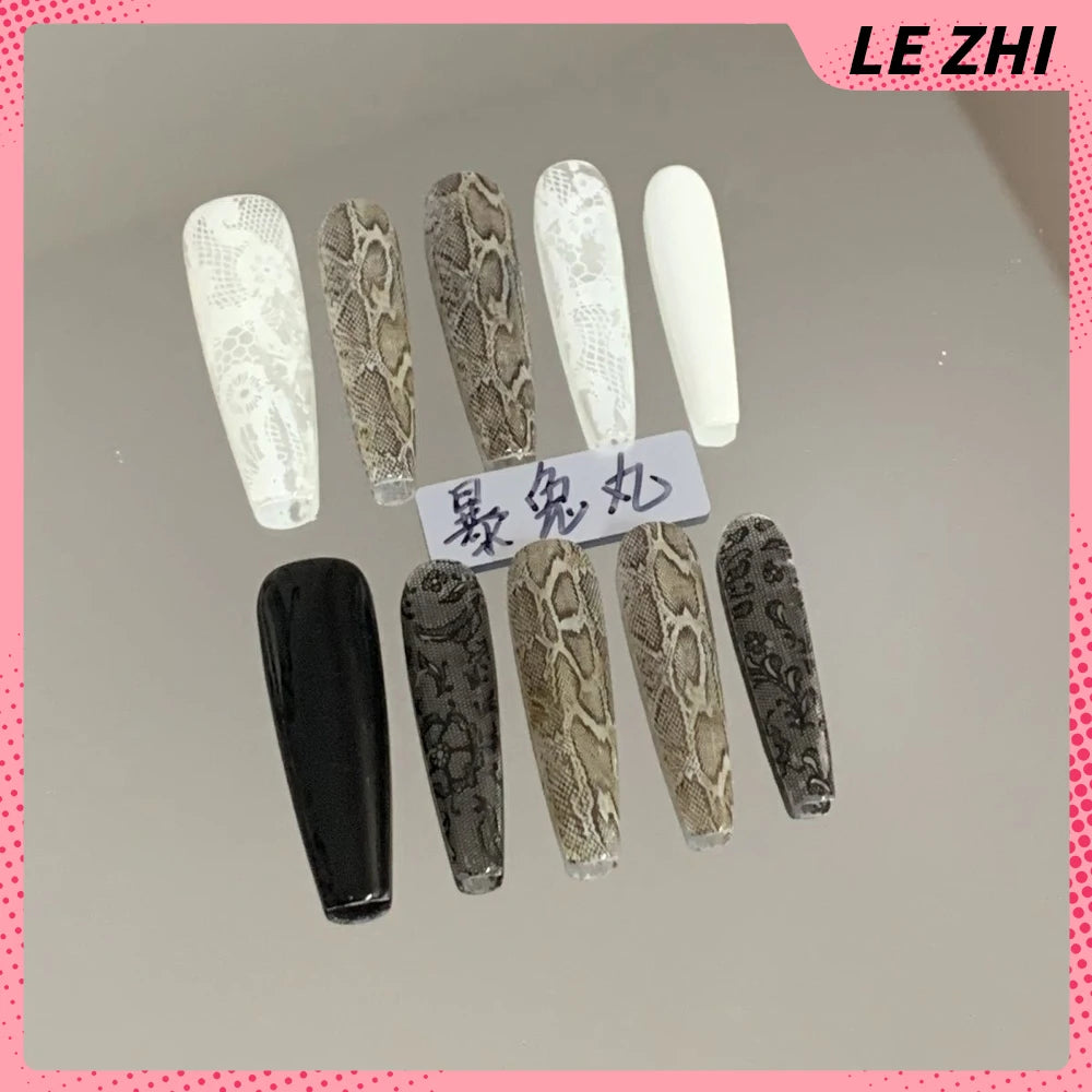 Y2K Punk Style Long Coffin Stiletto Handmade Fake Nails Spice Girls 3D Hello Kitty Flowers Heavy Metal Diamond Wearable Nails