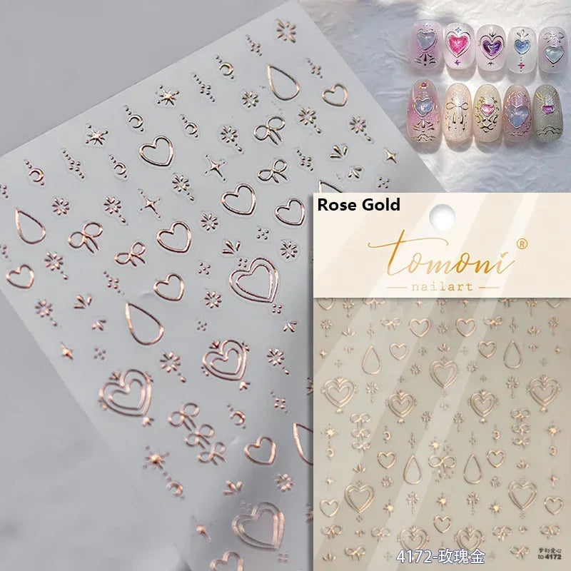 1pcs New 5D Bronzing Punk Heart Moon Nail Art Charms Gothic Star Adhesive Slider Press on Nail Decoration Decals Accessories DIY