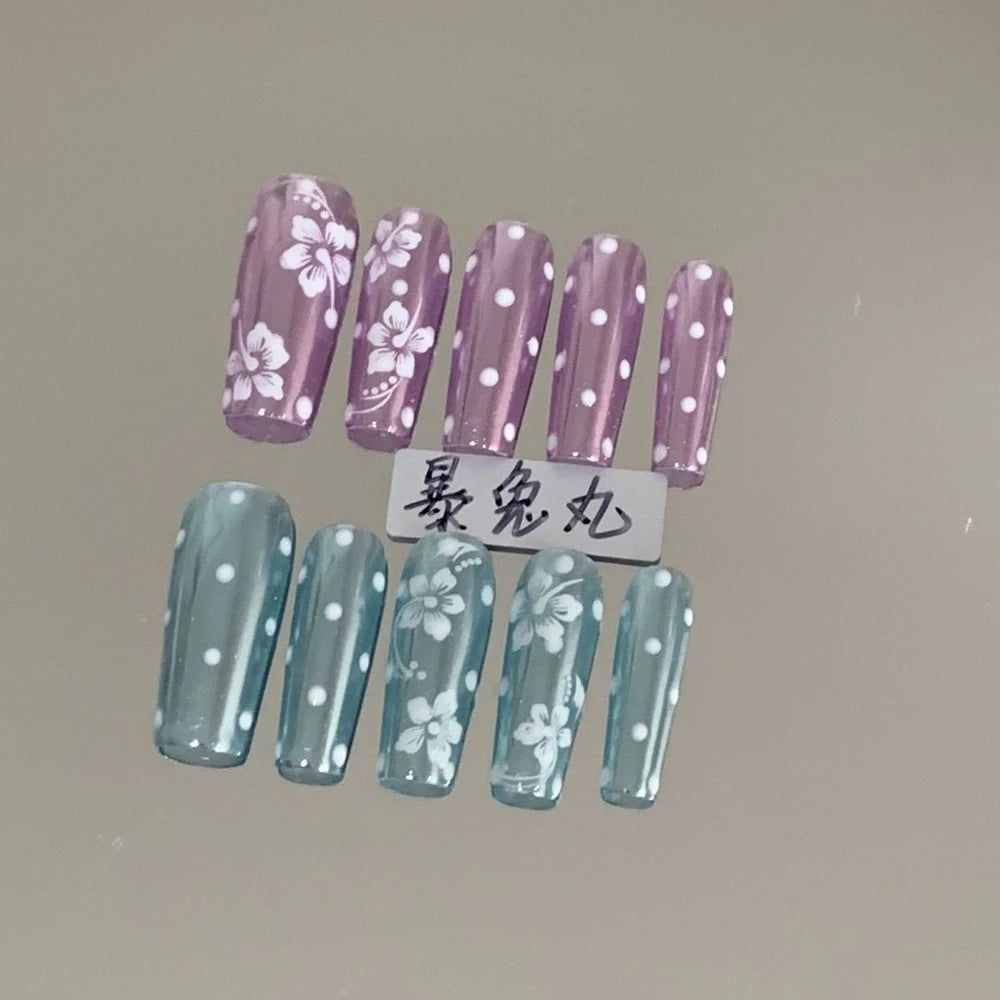 Y2K Punk Style Long Coffin Stiletto Handmade Fake Nails Spice Girls 3D Hello Kitty Flowers Heavy Metal Diamond Wearable Nails
