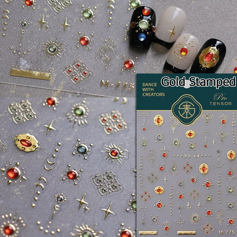 1pcs New 5D Bronzing Punk Heart Moon Nail Art Charms Gothic Star Adhesive Slider Press on Nail Decoration Decals Accessories DIY