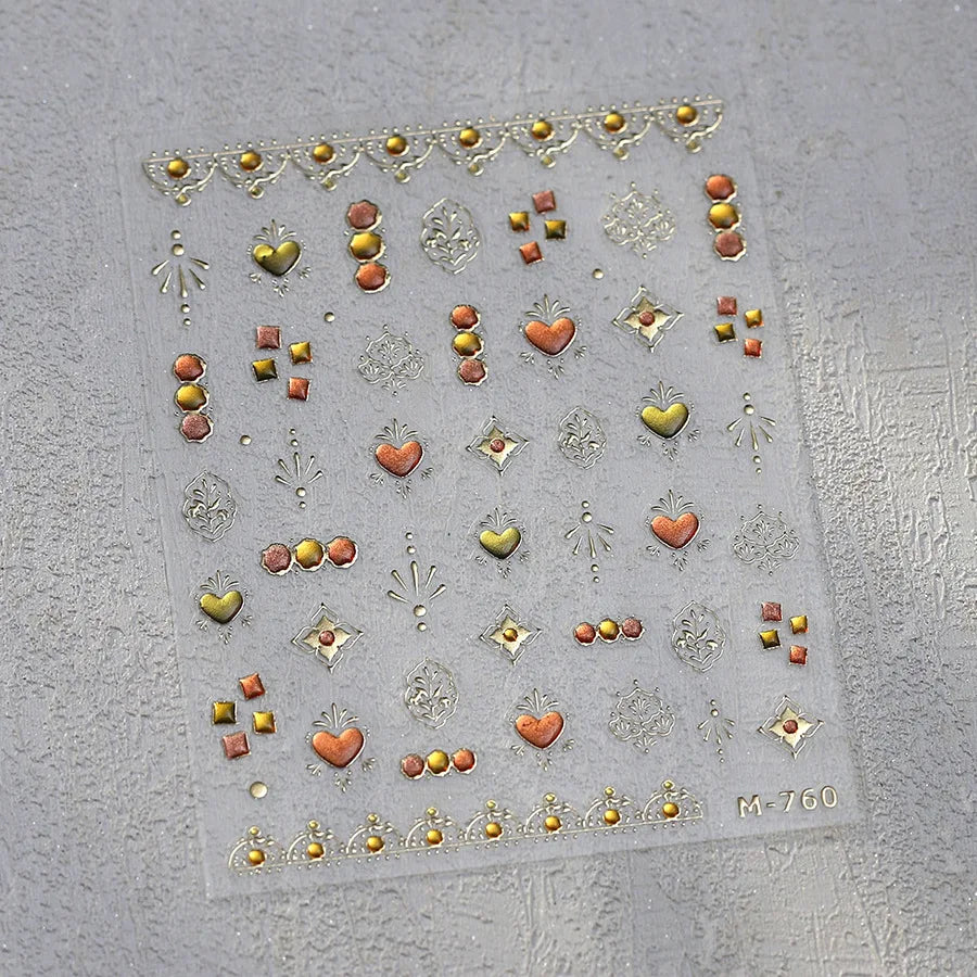 1pcs New 5D Bronzing Punk Heart Moon Nail Art Charms Gothic Star Adhesive Slider Press on Nail Decoration Decals Accessories DIY