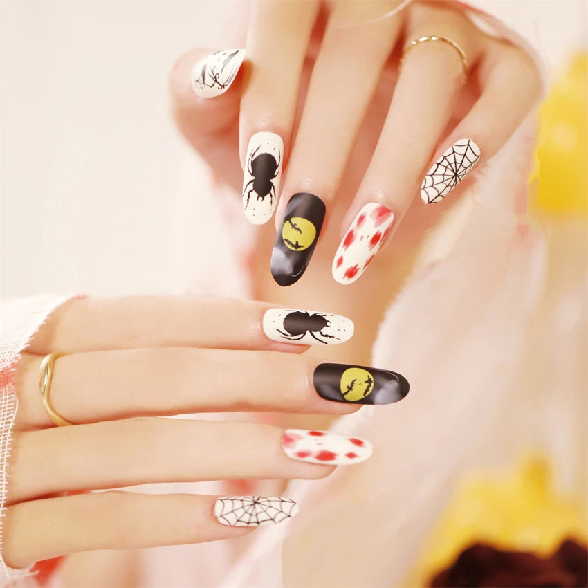 24Pcs/Set Dark Punk Skeleton Long Ballet Fake Nails Art Coffin Wearing Press on Nails False Artifical Acrylic Fake Nail Kits
