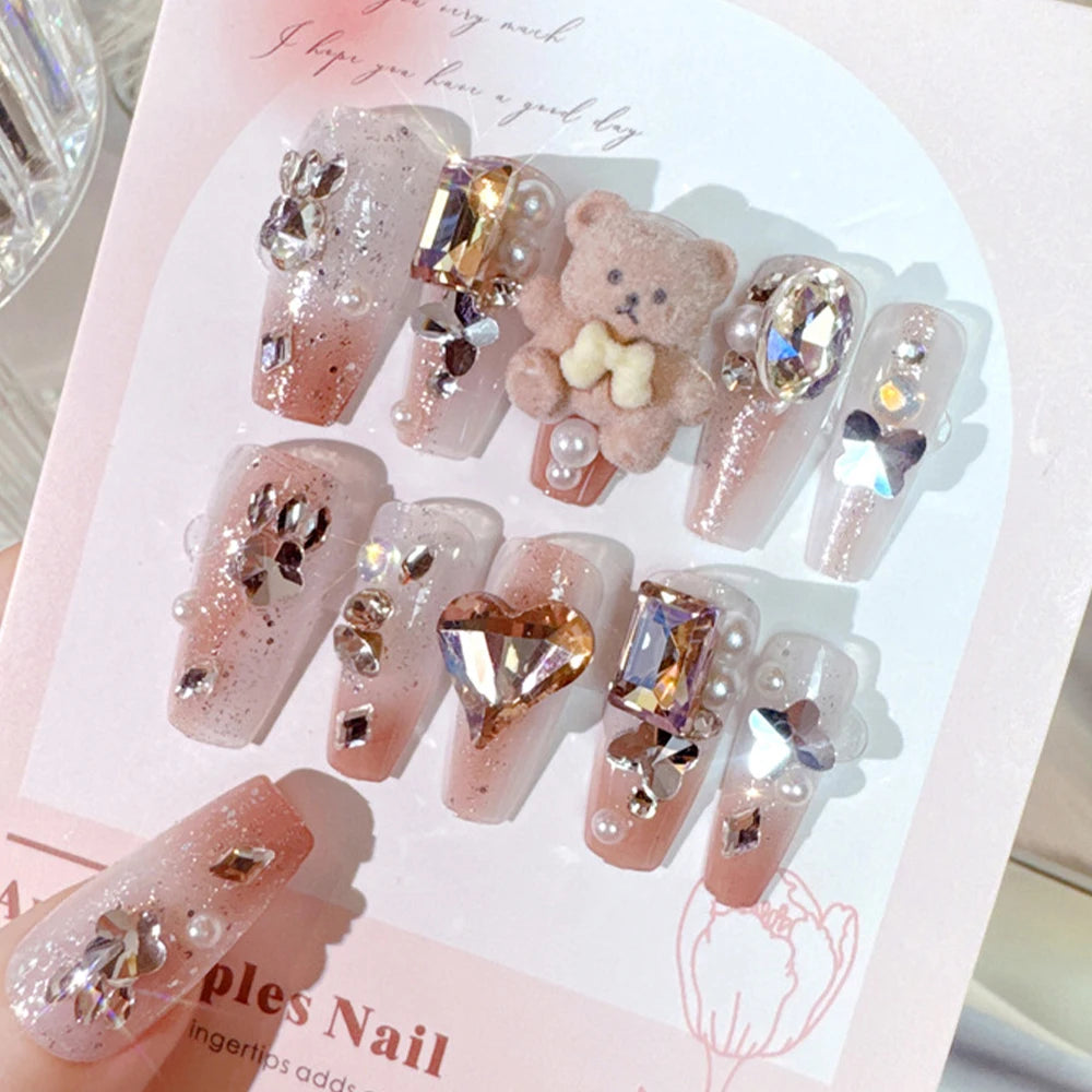 24Pcs 3D kuromi press on nails Y2K Cartoon Handmade Fake Nails Black Gel nail Wearable Nails Cinnamoroll Melody Anime False Nail