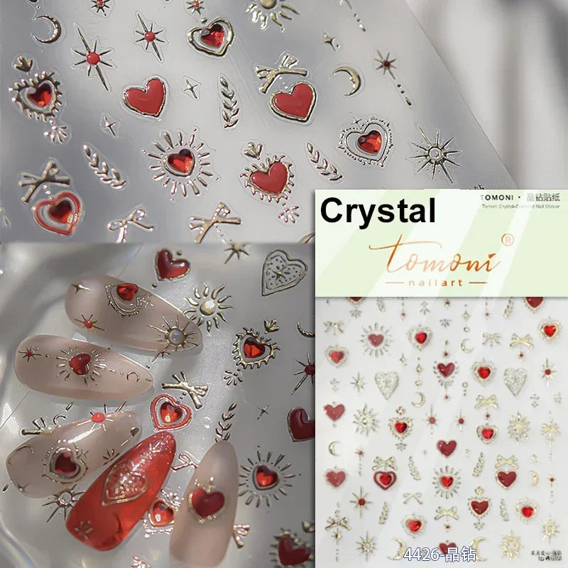 1pcs New 5D Bronzing Punk Heart Moon Nail Art Charms Gothic Star Adhesive Slider Press on Nail Decoration Decals Accessories DIY