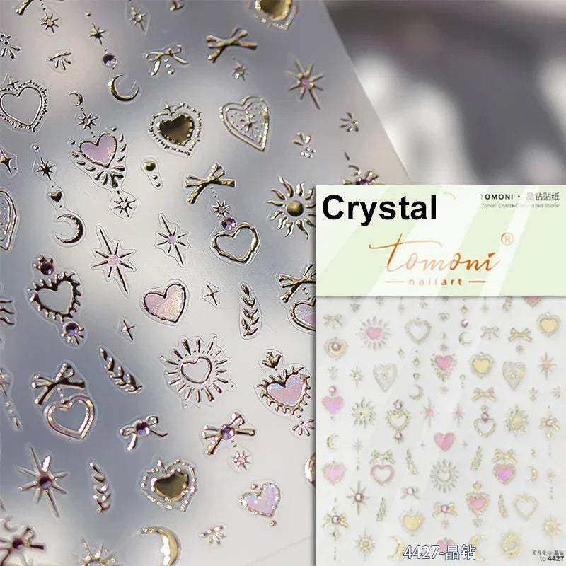 1pcs New 5D Bronzing Punk Heart Moon Nail Art Charms Gothic Star Adhesive Slider Press on Nail Decoration Decals Accessories DIY