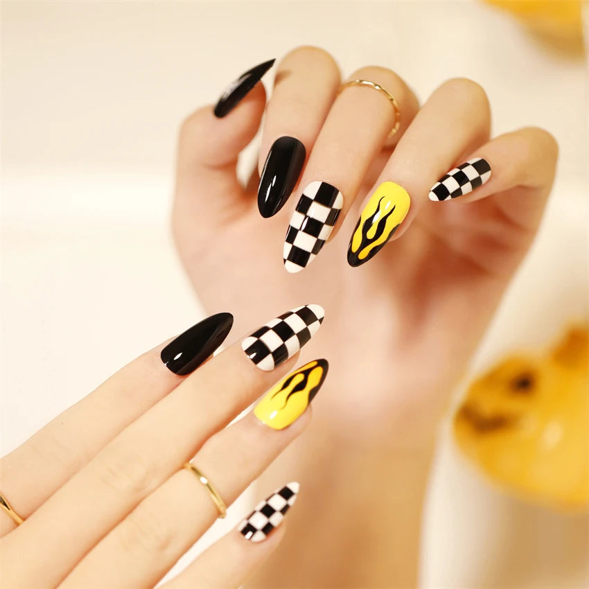 24Pcs/Set Dark Punk Skeleton Long Ballet Fake Nails Art Coffin Wearing Press on Nails False Artifical Acrylic Fake Nail Kits