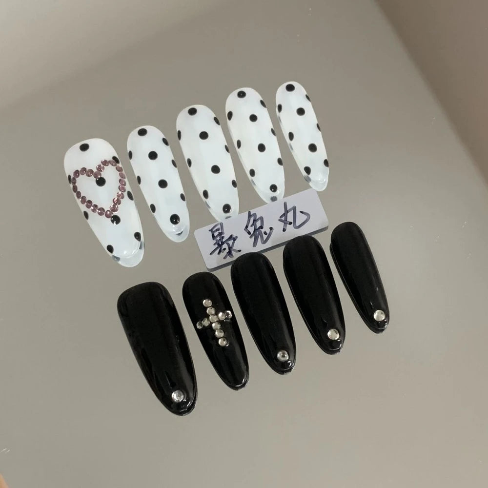 Y2K Punk Style Long Coffin Stiletto Handmade Fake Nails Spice Girls 3D Hello Kitty Flowers Heavy Metal Diamond Wearable Nails