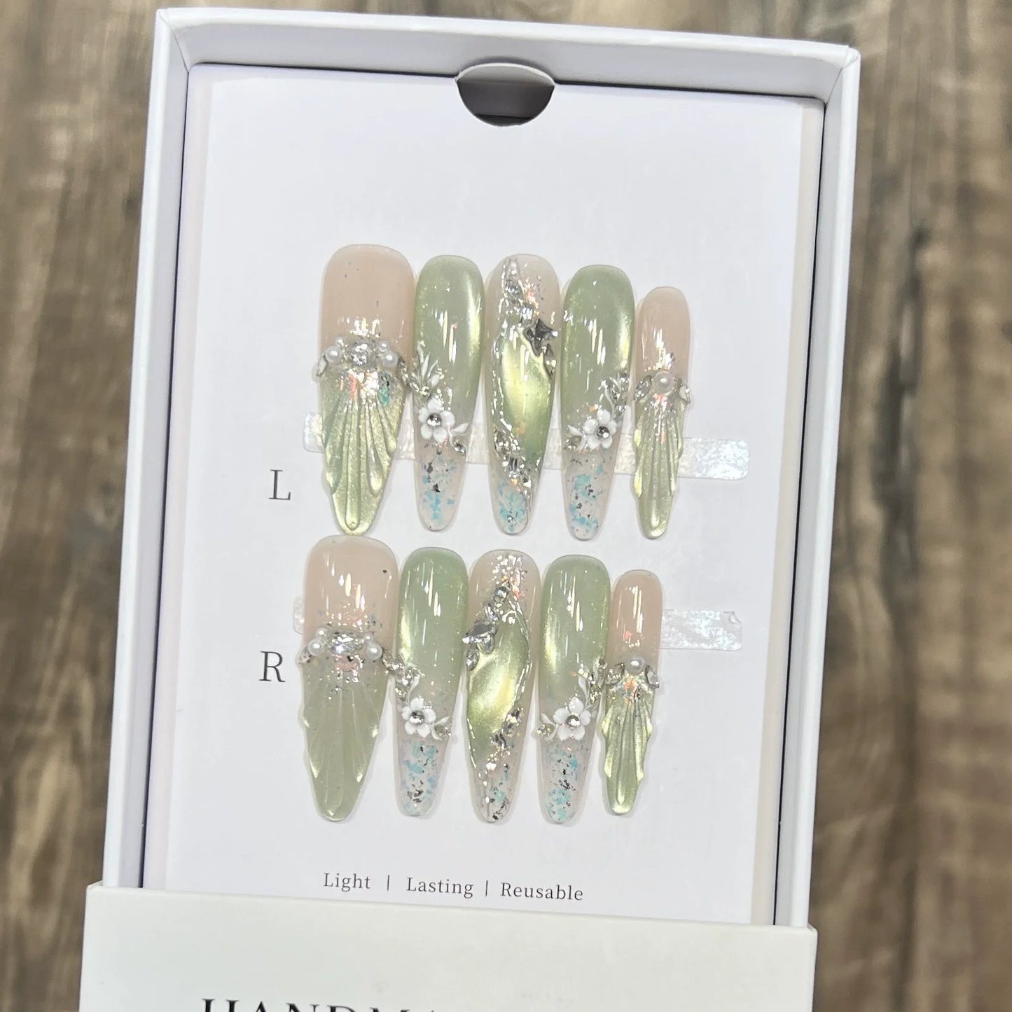 10pc detachable stiletto almond dark cool y2k press on nails ballet Black chain handmade full cover fake nail with glue Nail Art
