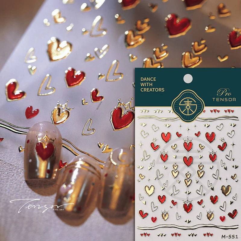1pcs New 5D Bronzing Punk Heart Moon Nail Art Charms Gothic Star Adhesive Slider Press on Nail Decoration Decals Accessories DIY
