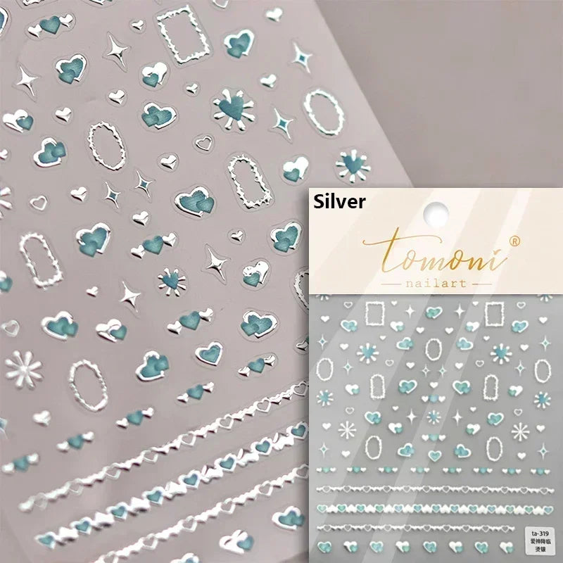 1pcs New 5D Bronzing Punk Heart Moon Nail Art Charms Gothic Star Adhesive Slider Press on Nail Decoration Decals Accessories DIY