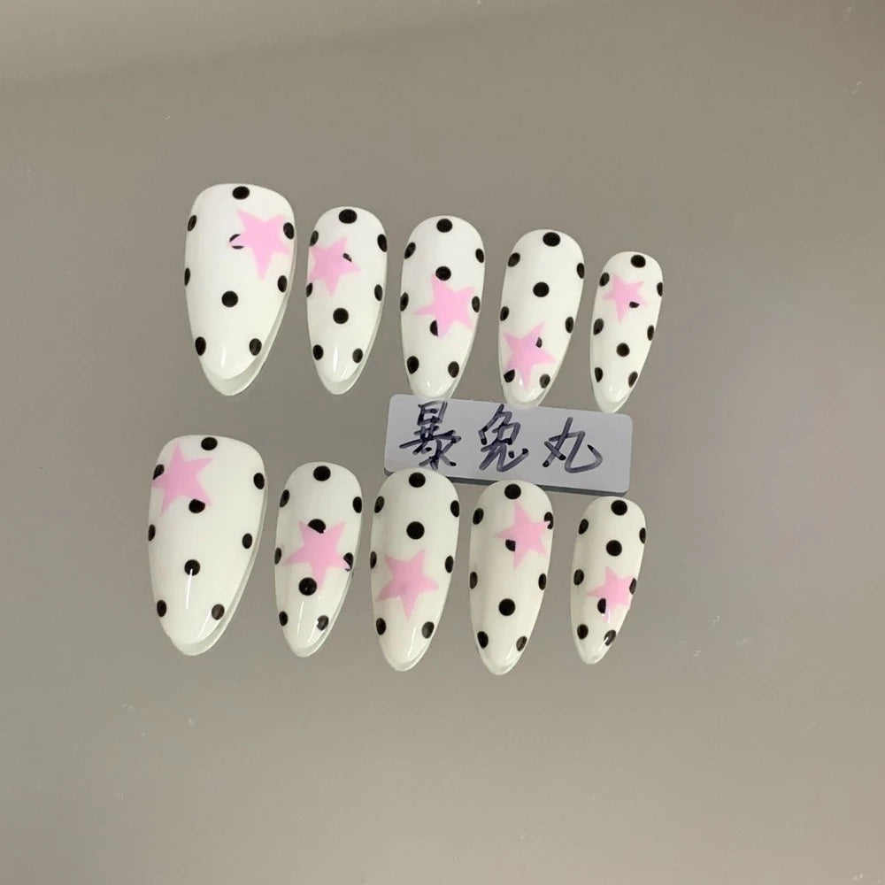 Y2K Punk Style Long Coffin Stiletto Handmade Fake Nails Spice Girls 3D Hello Kitty Flowers Heavy Metal Diamond Wearable Nails
