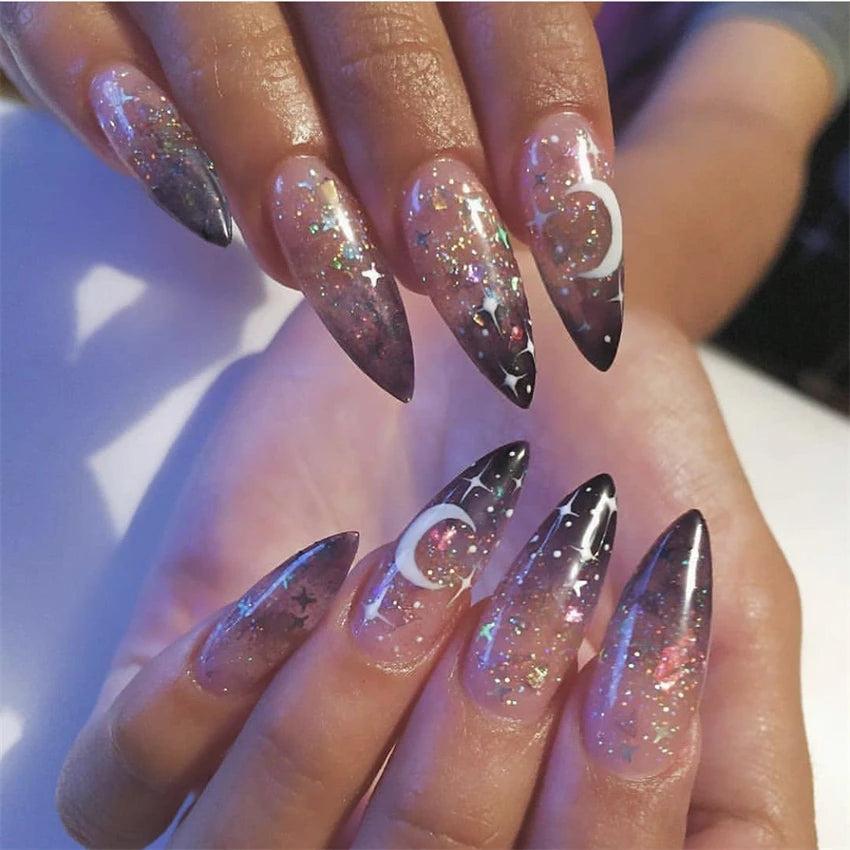 24Pcs/Set Dark Punk Skeleton Long Ballet Fake Nails Art Coffin Wearing Press on Nails False Artifical Acrylic Fake Nail Kits