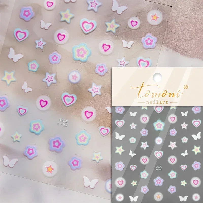 1pcs New 5D Bronzing Punk Heart Moon Nail Art Charms Gothic Star Adhesive Slider Press on Nail Decoration Decals Accessories DIY