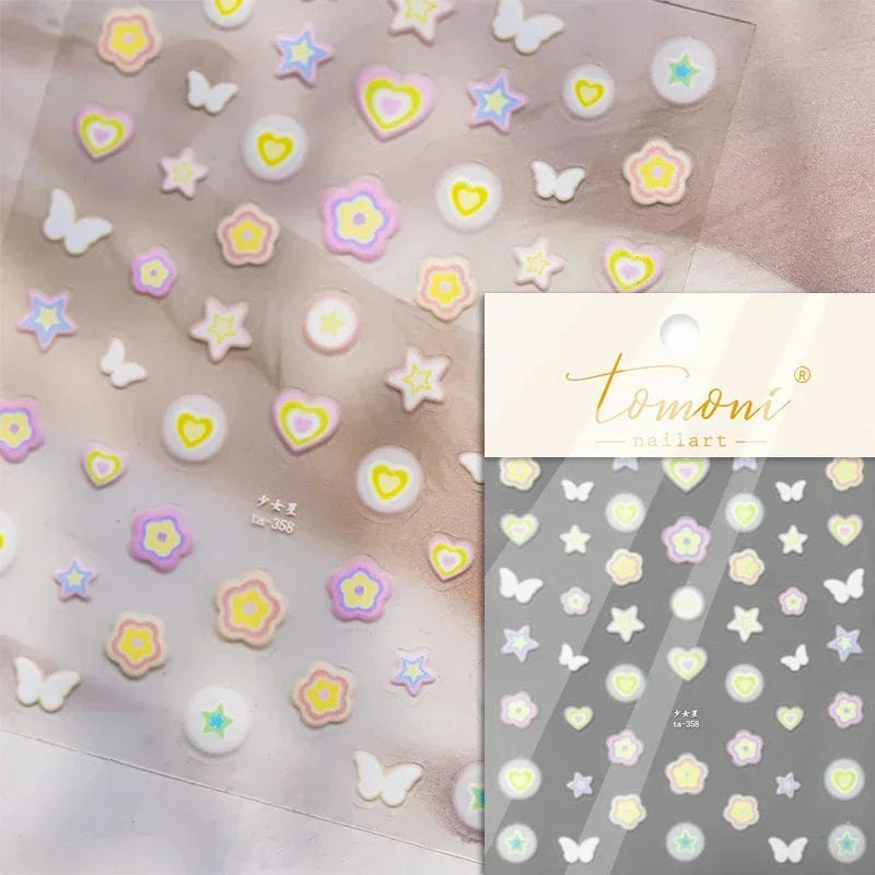 1pcs New 5D Bronzing Punk Heart Moon Nail Art Charms Gothic Star Adhesive Slider Press on Nail Decoration Decals Accessories DIY