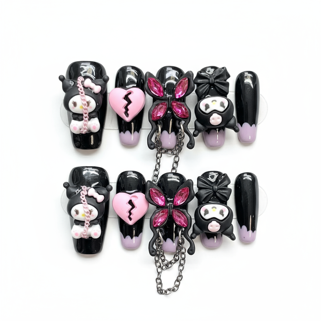 10pcs Y2k Cartoon Handmade Press On Nails Purple French Style