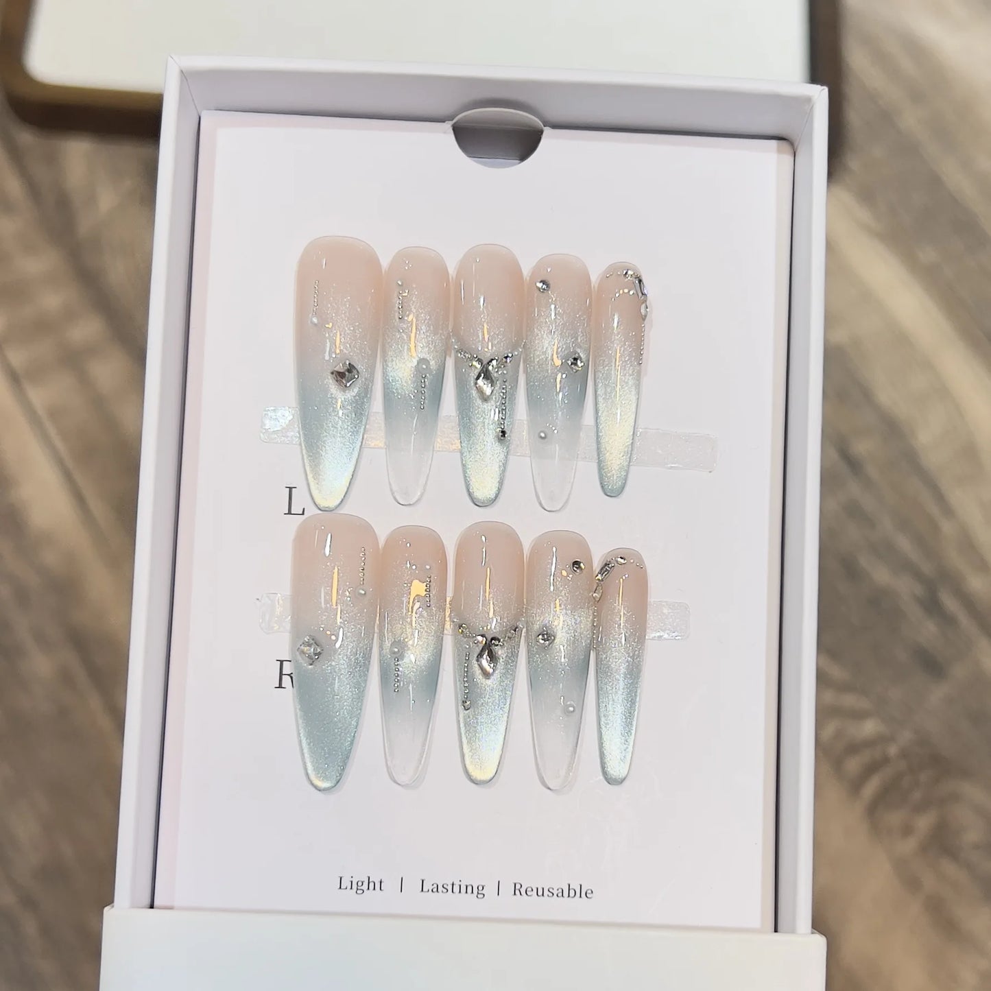10pc detachable stiletto almond dark cool y2k press on nails ballet Black chain handmade full cover fake nail with glue Nail Art