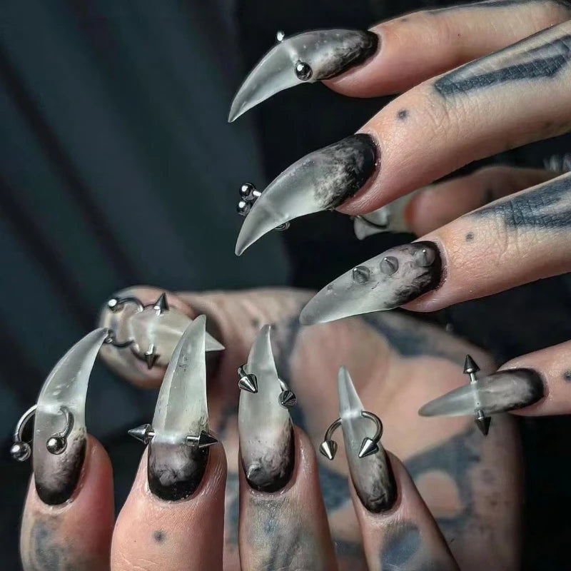 10 Pieces Dark Smoky Gradient Handmade Press On Nails Gothic Punk Dragon Claw Animal Claw Fake Nails Removable Reusable