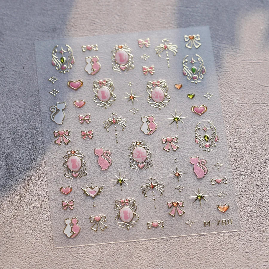1pcs New 5D Bronzing Punk Heart Moon Nail Art Charms Gothic Star Adhesive Slider Press on Nail Decoration Decals Accessories DIY
