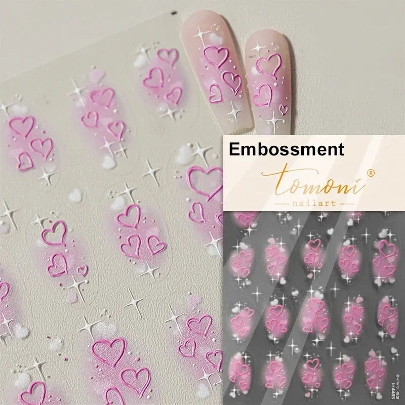 1pcs New 5D Bronzing Punk Heart Moon Nail Art Charms Gothic Star Adhesive Slider Press on Nail Decoration Decals Accessories DIY