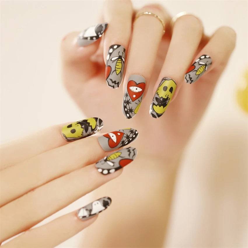 24Pcs/Set Dark Punk Skeleton Long Ballet Fake Nails Art Coffin Wearing Press on Nails False Artifical Acrylic Fake Nail Kits