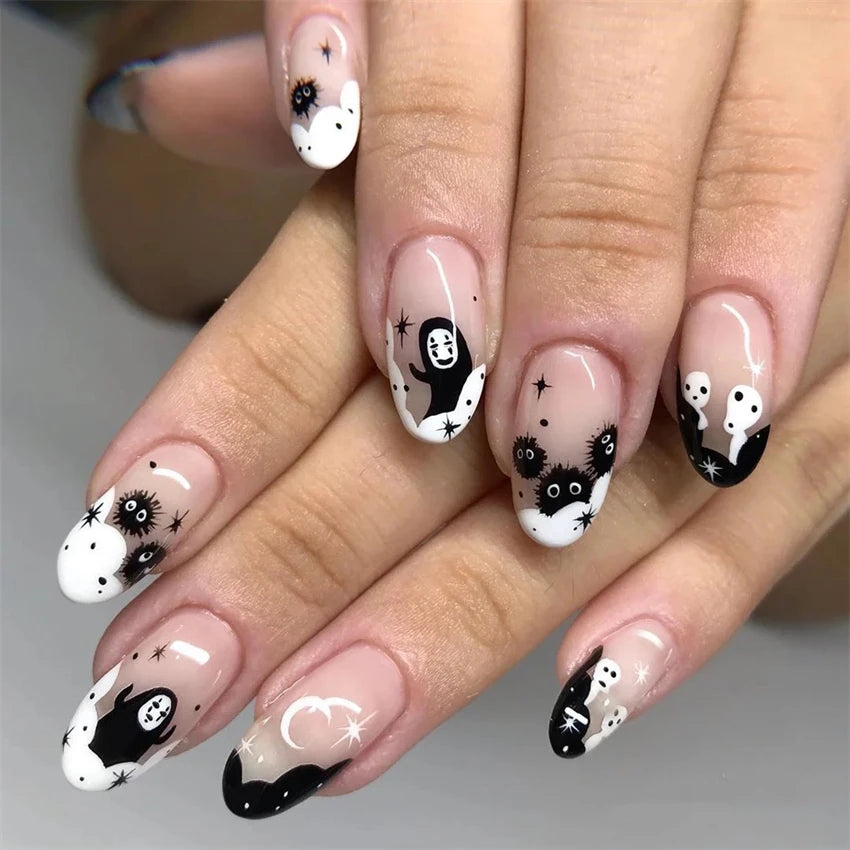 24Pcs/Set Dark Punk Skeleton Long Ballet Fake Nails Art Coffin Wearing Press on Nails False Artifical Acrylic Fake Nail Kits