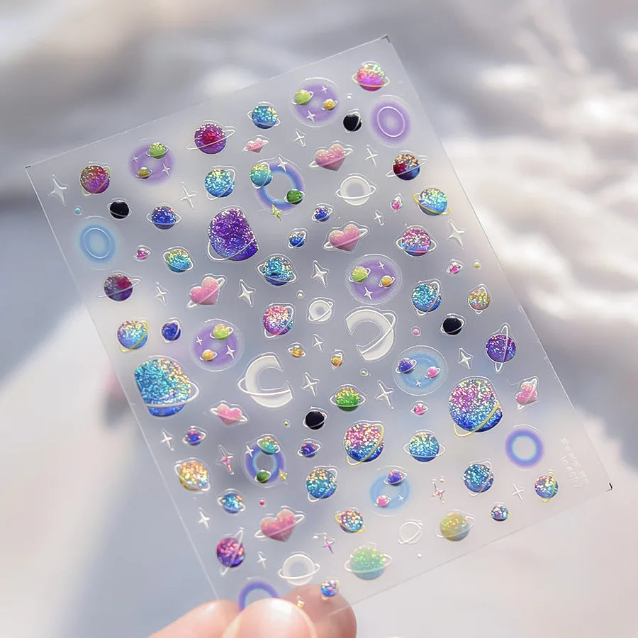 1pcs New 5D Bronzing Punk Heart Moon Nail Art Charms Gothic Star Adhesive Slider Press on Nail Decoration Decals Accessories DIY
