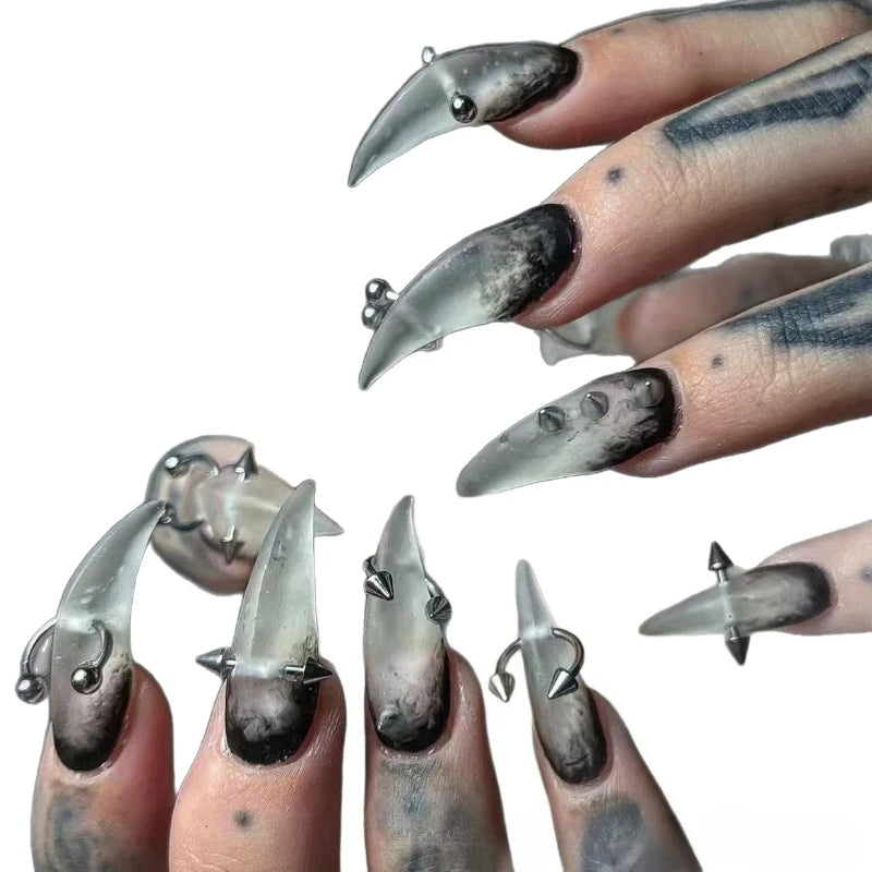 10 Pieces Dark Smoky Gradient Handmade Press On Nails Gothic Punk Dragon Claw Animal Claw Fake Nails Removable Reusable