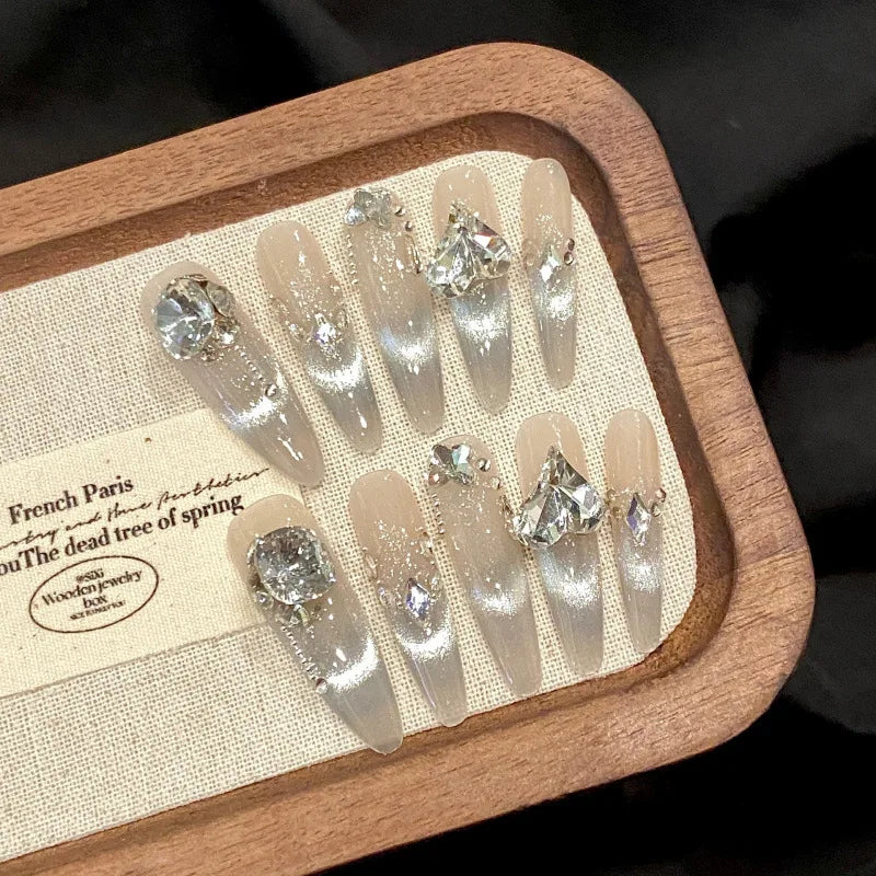 10pc detachable stiletto almond dark cool y2k press on nails ballet Black chain handmade full cover fake nail with glue Nail Art
