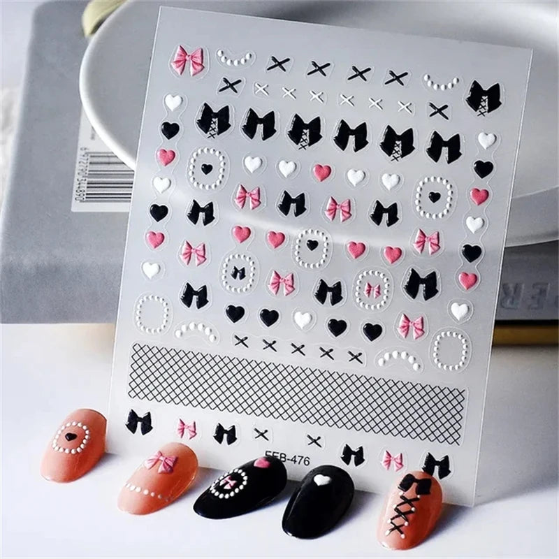 1pcs New 5D Bronzing Punk Heart Moon Nail Art Charms Gothic Star Adhesive Slider Press on Nail Decoration Decals Accessories DIY
