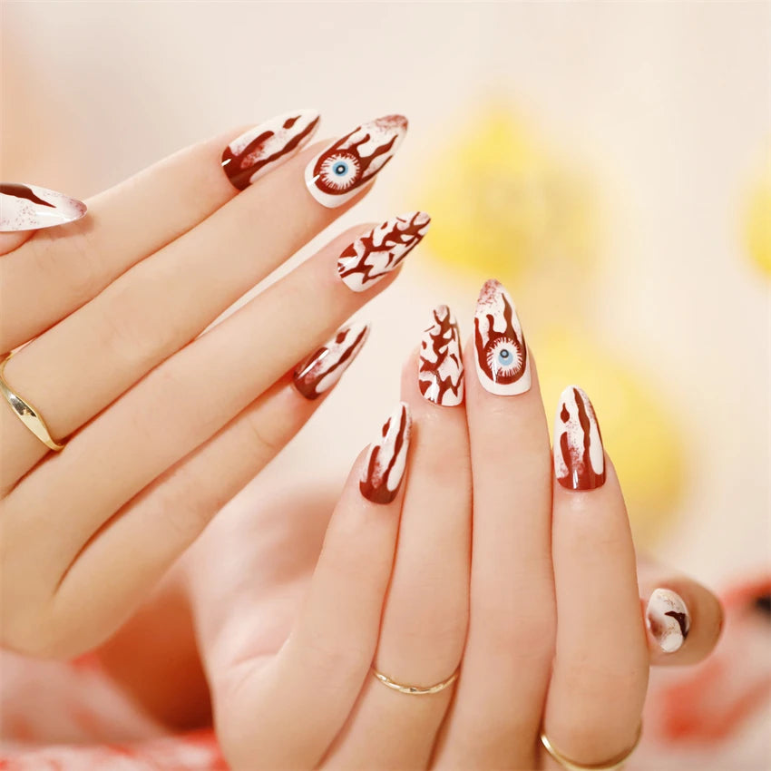24Pcs/Set Dark Punk Skeleton Long Ballet Fake Nails Art Coffin Wearing Press on Nails False Artifical Acrylic Fake Nail Kits