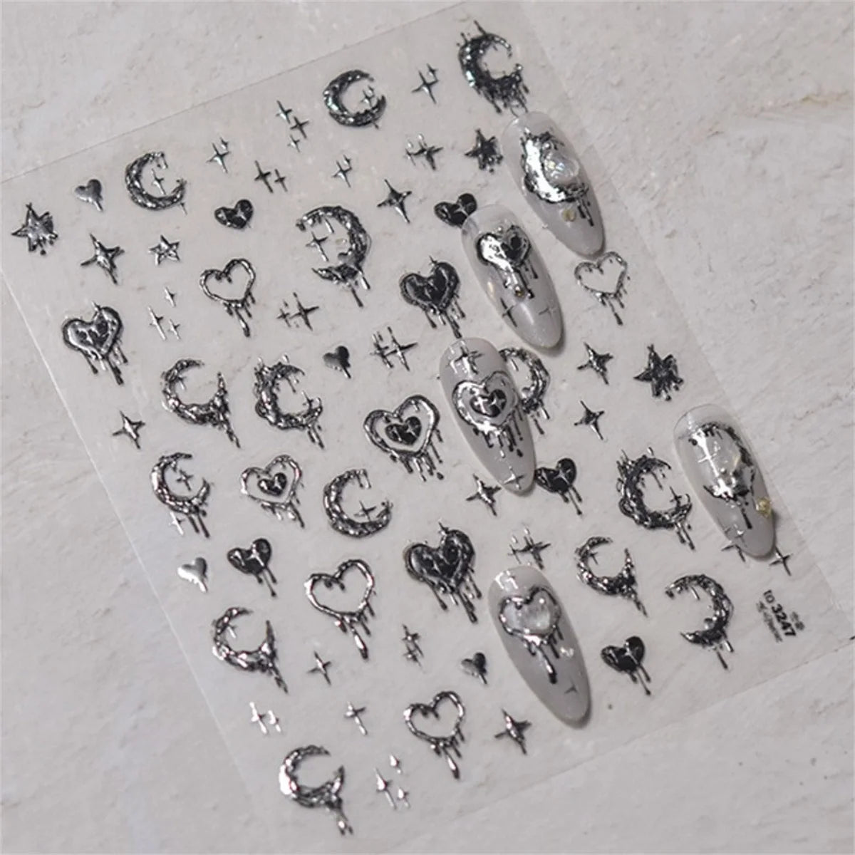 1pcs New 5D Bronzing Punk Heart Moon Nail Art Charms Gothic Star Adhesive Slider Press on Nail Decoration Decals Accessories DIY