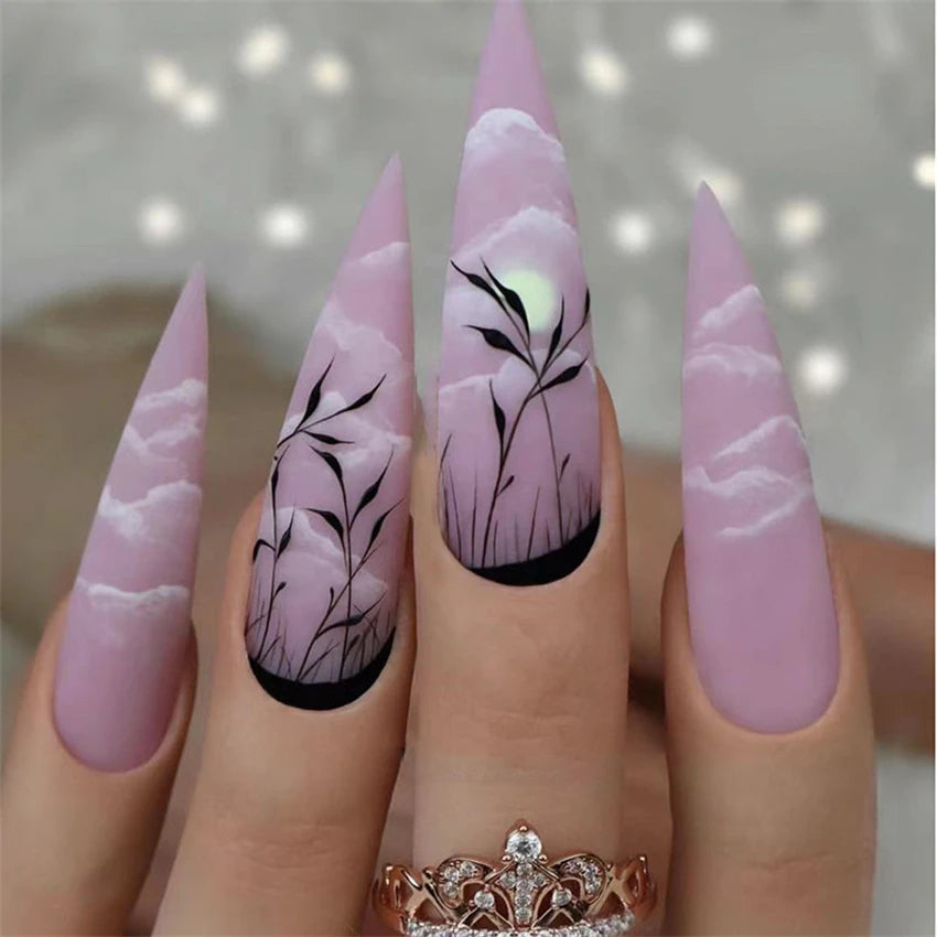 24Pcs/Set Dark Punk Skeleton Long Ballet Fake Nails Art Coffin Wearing Press on Nails False Artifical Acrylic Fake Nail Kits