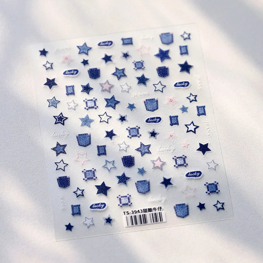 1pcs New 5D Bronzing Punk Heart Moon Nail Art Charms Gothic Star Adhesive Slider Press on Nail Decoration Decals Accessories DIY