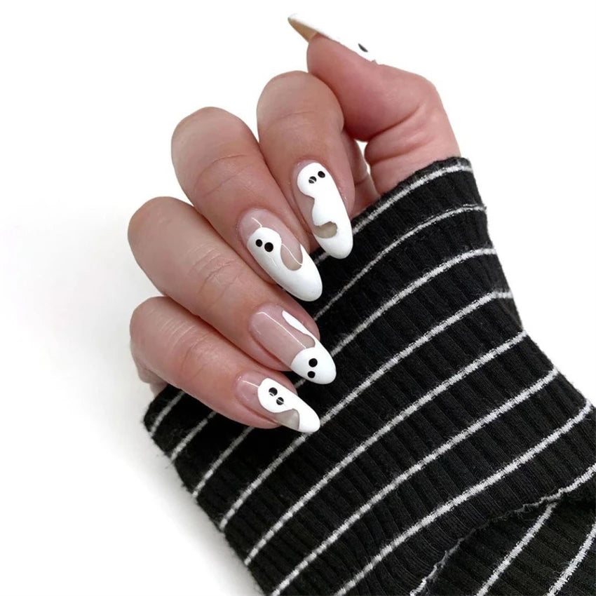 24Pcs/Set Dark Punk Skeleton Long Ballet Fake Nails Art Coffin Wearing Press on Nails False Artifical Acrylic Fake Nail Kits
