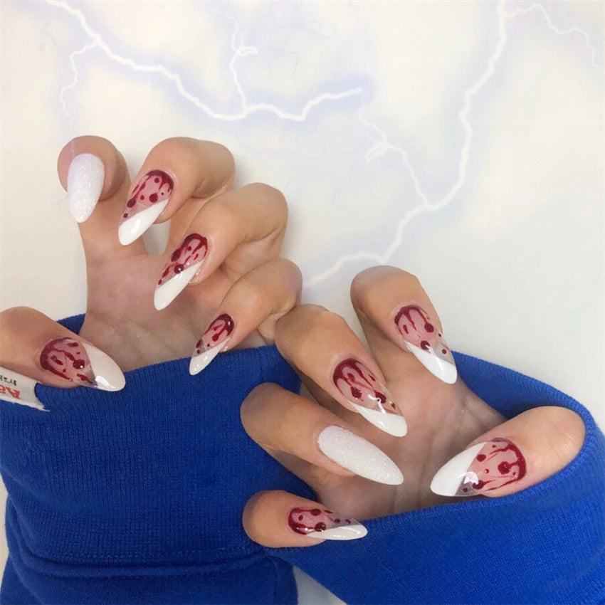 24Pcs/Set Dark Punk Skeleton Long Ballet Fake Nails Art Coffin Wearing Press on Nails False Artifical Acrylic Fake Nail Kits