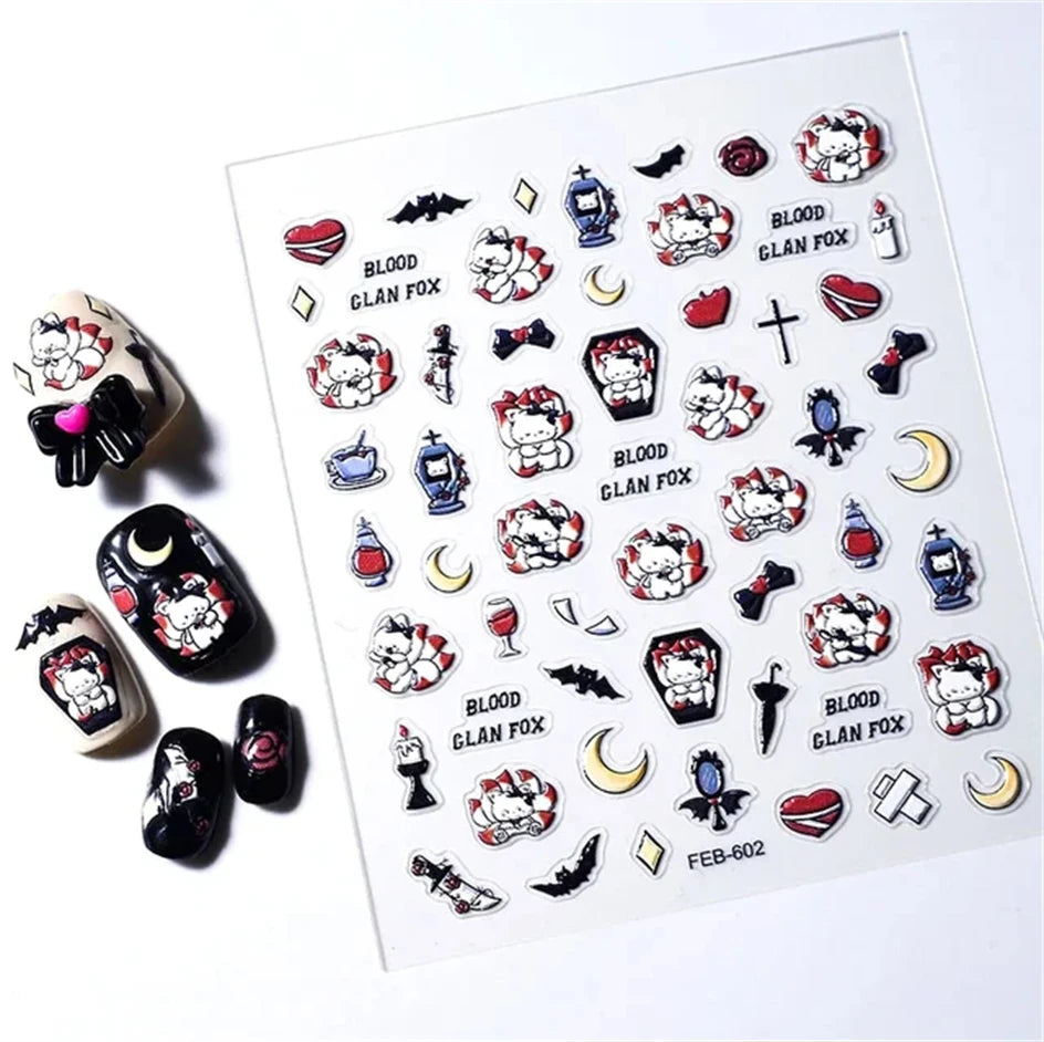 1pcs New 5D Bronzing Punk Heart Moon Nail Art Charms Gothic Star Adhesive Slider Press on Nail Decoration Decals Accessories DIY