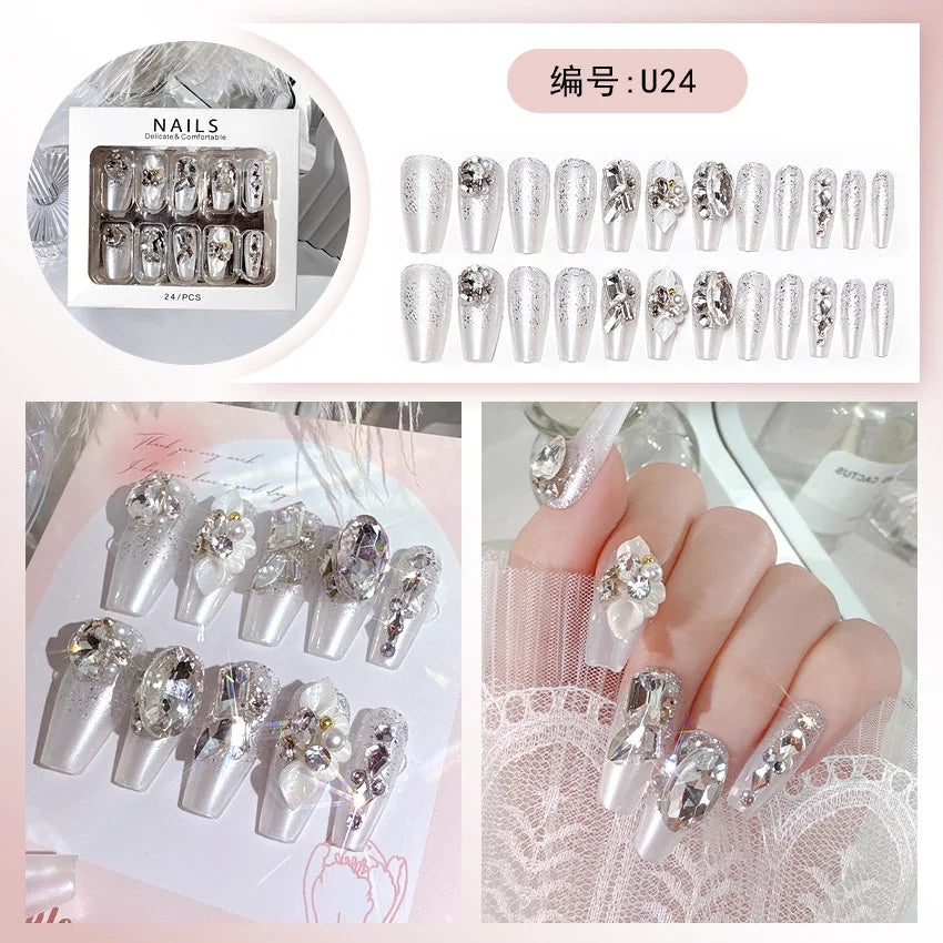 24Pcs 3D kuromi press on nails Y2K Cartoon Handmade Fake Nails Black Gel nail Wearable Nails Cinnamoroll Melody Anime False Nail