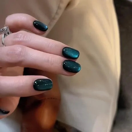 10Pcs Black Handmade Press on Nails Glitter Cat Eye with Star Design Short Full Cover Acrylic Fake Nails Tips for Women&Girls