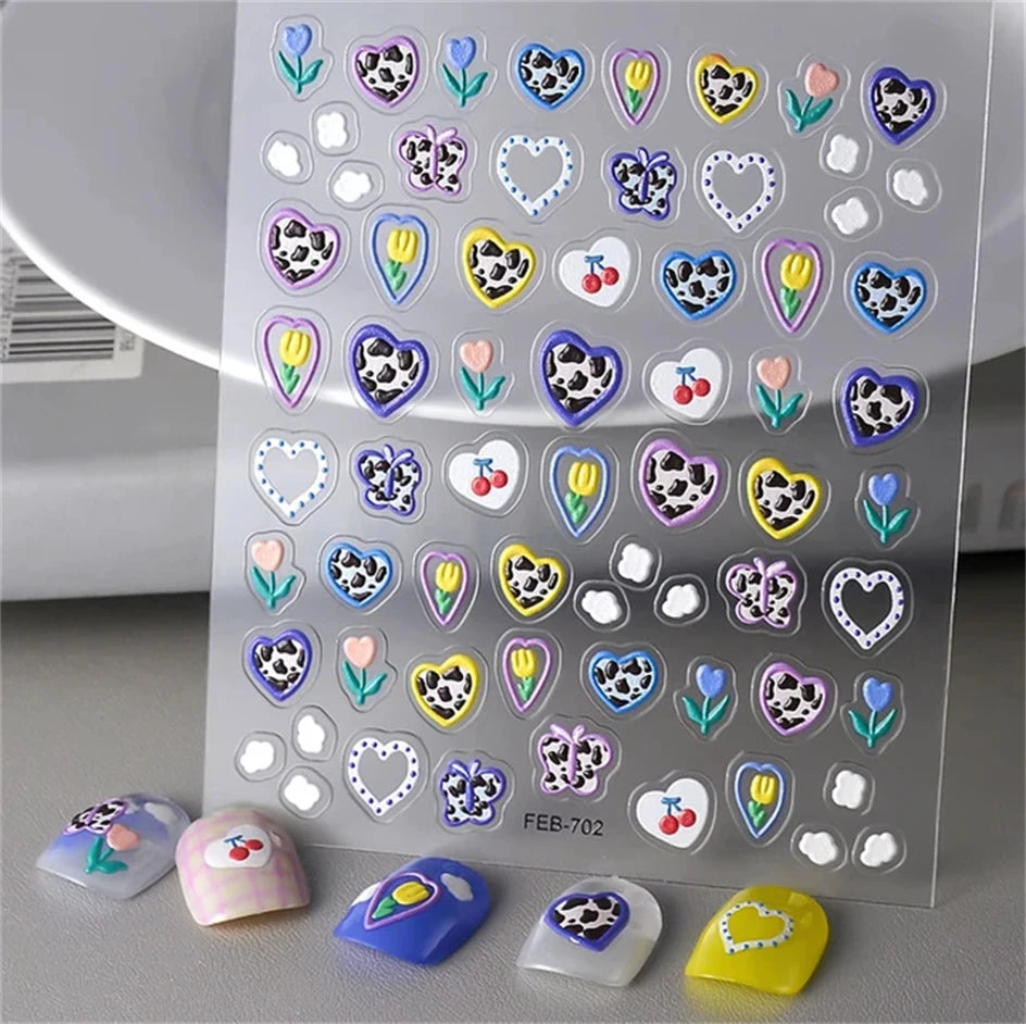 1pcs New 5D Bronzing Punk Heart Moon Nail Art Charms Gothic Star Adhesive Slider Press on Nail Decoration Decals Accessories DIY