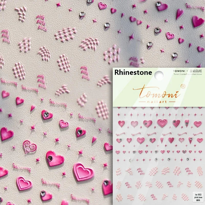 1pcs New 5D Bronzing Punk Heart Moon Nail Art Charms Gothic Star Adhesive Slider Press on Nail Decoration Decals Accessories DIY