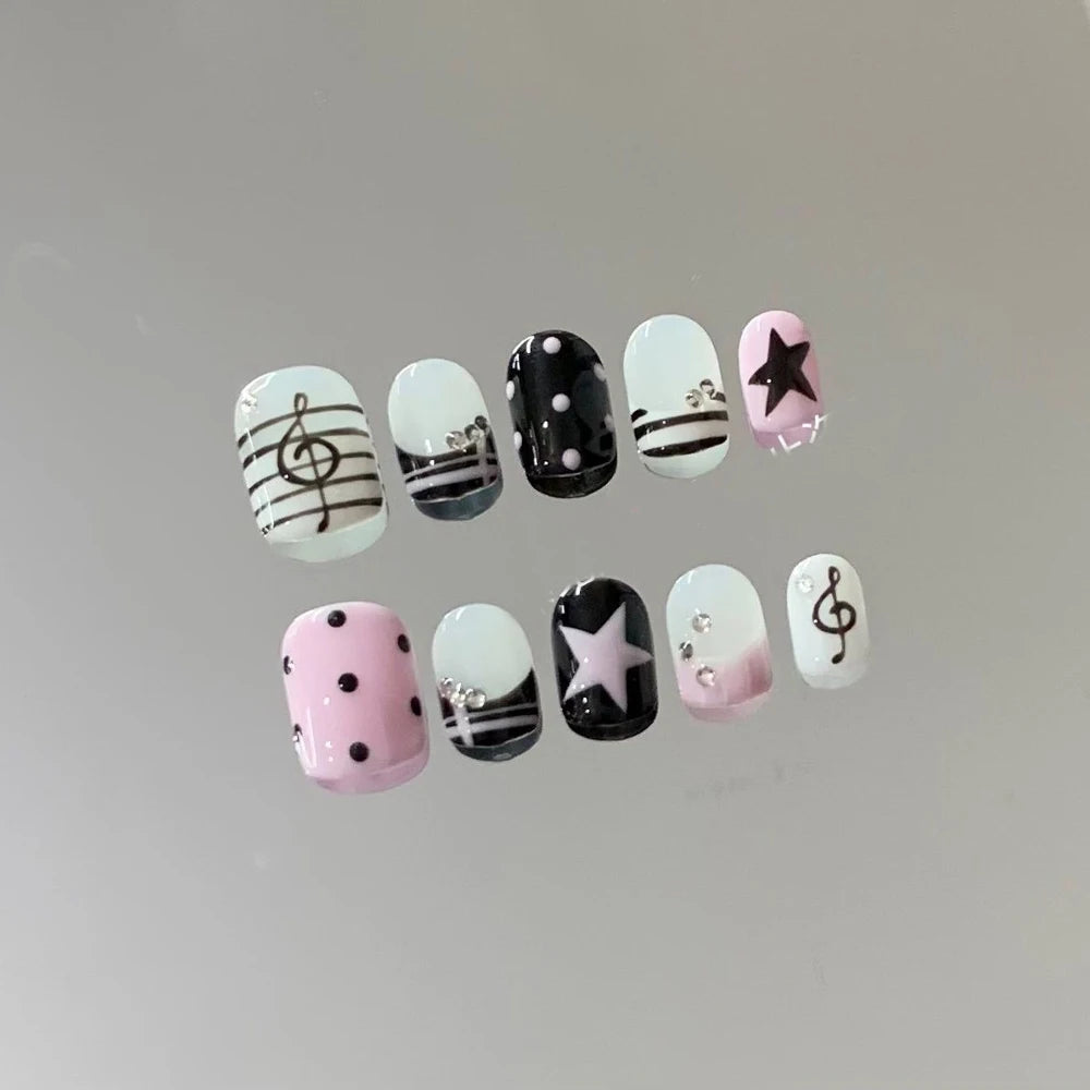 Y2K Punk Style Long Coffin Stiletto Handmade Fake Nails Spice Girls 3D Hello Kitty Flowers Heavy Metal Diamond Wearable Nails